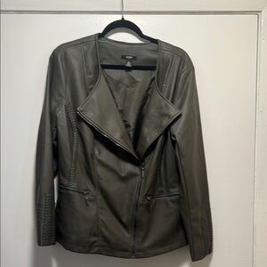 Women's Olive Faux Leather Jacket